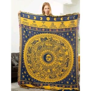 Zodiac Throw Blanket Hippie Woven Witchy Astrology Celestial Constellation Boho